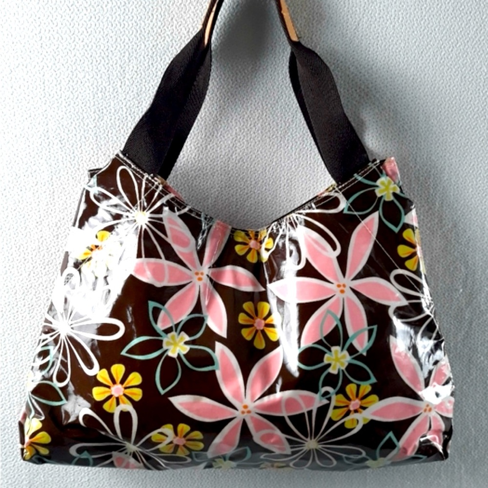 BRACIANO Laminated Cotton BOHO Updated Floral Snap Beach Tote Bag Pockets HTF